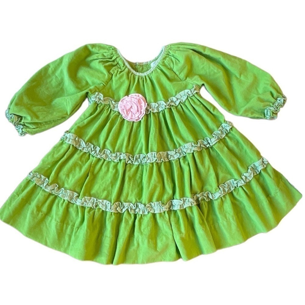𝅺petit Pomme Size 18M Green Mini Wale Corduroy Long Sleeve Peasant Dress